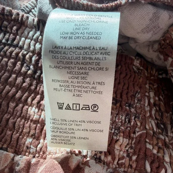 Anthropologie Linen Barrel Leg Floral Reese Smocked Pull On Pants Size Large - Picture 10 of 10